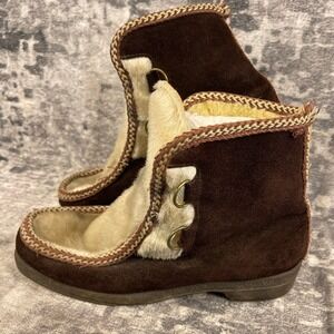 Vintage Aspen Apres Ski Boots Womens Size 8 Brown Suede Faux Fur Boho Lodge